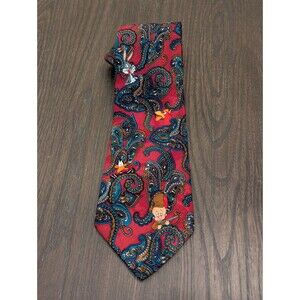 VTG 90s Looney Toons Neck Tie Maroon Paisley Bugs Taz Marvin Daffy Elmer Foghorn